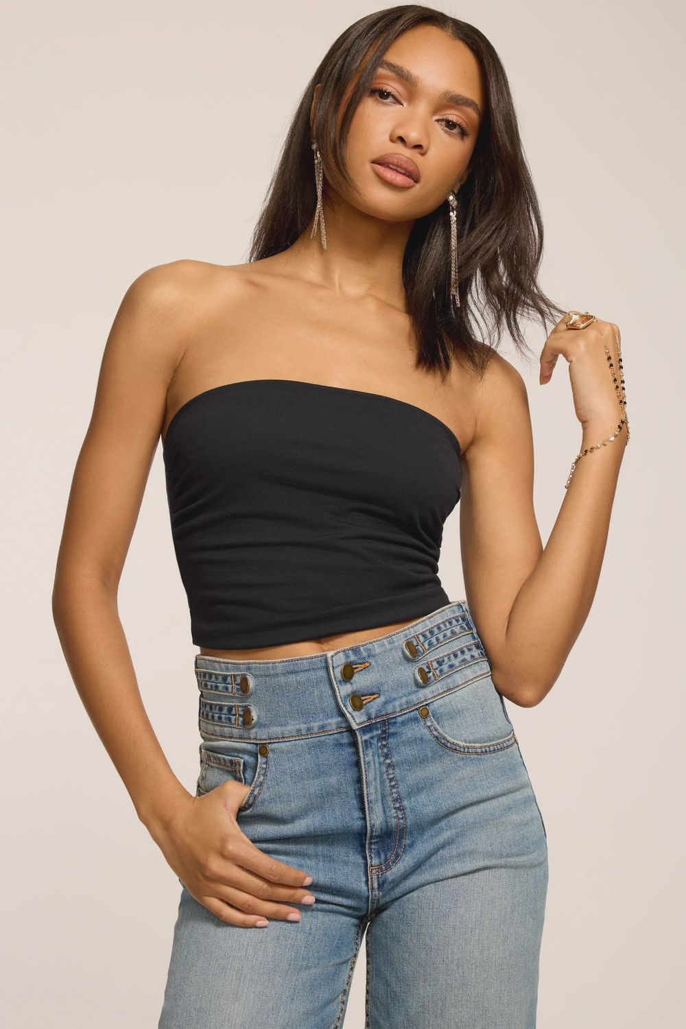 RAYA SOLID JERSEY TUBE TOP, Color: BLACK, SIZE: XS