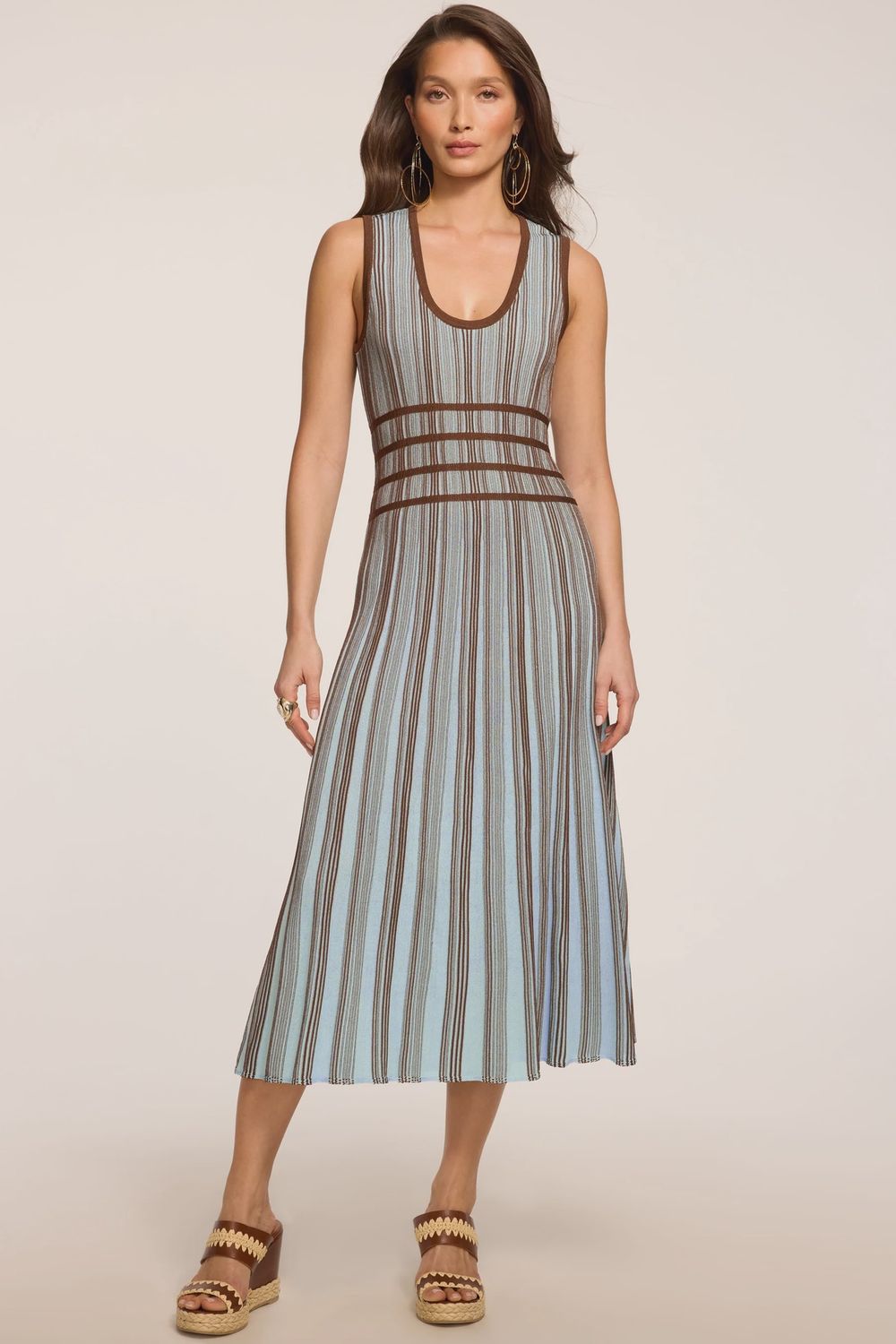 ARLETTE STRIPED KNIT MIDI DRESS, Color: SEPIA COMBO, SIZE: XS