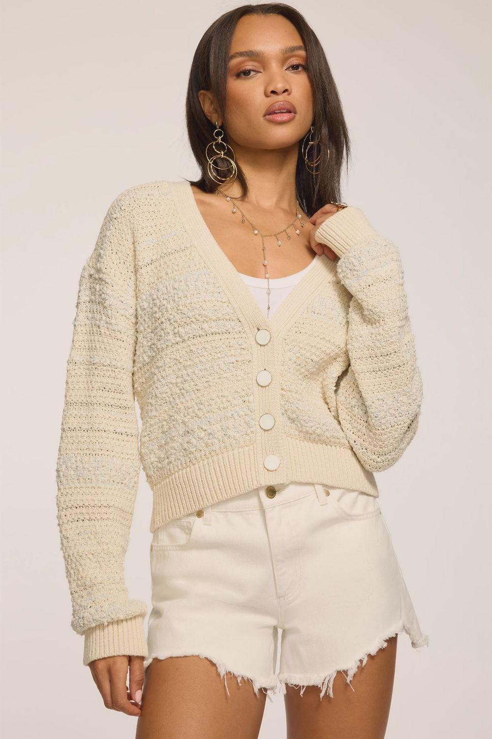 CARLY TEXTURED KNIT CARDIGAN, Color: BONE KNIT, SIZE: XS