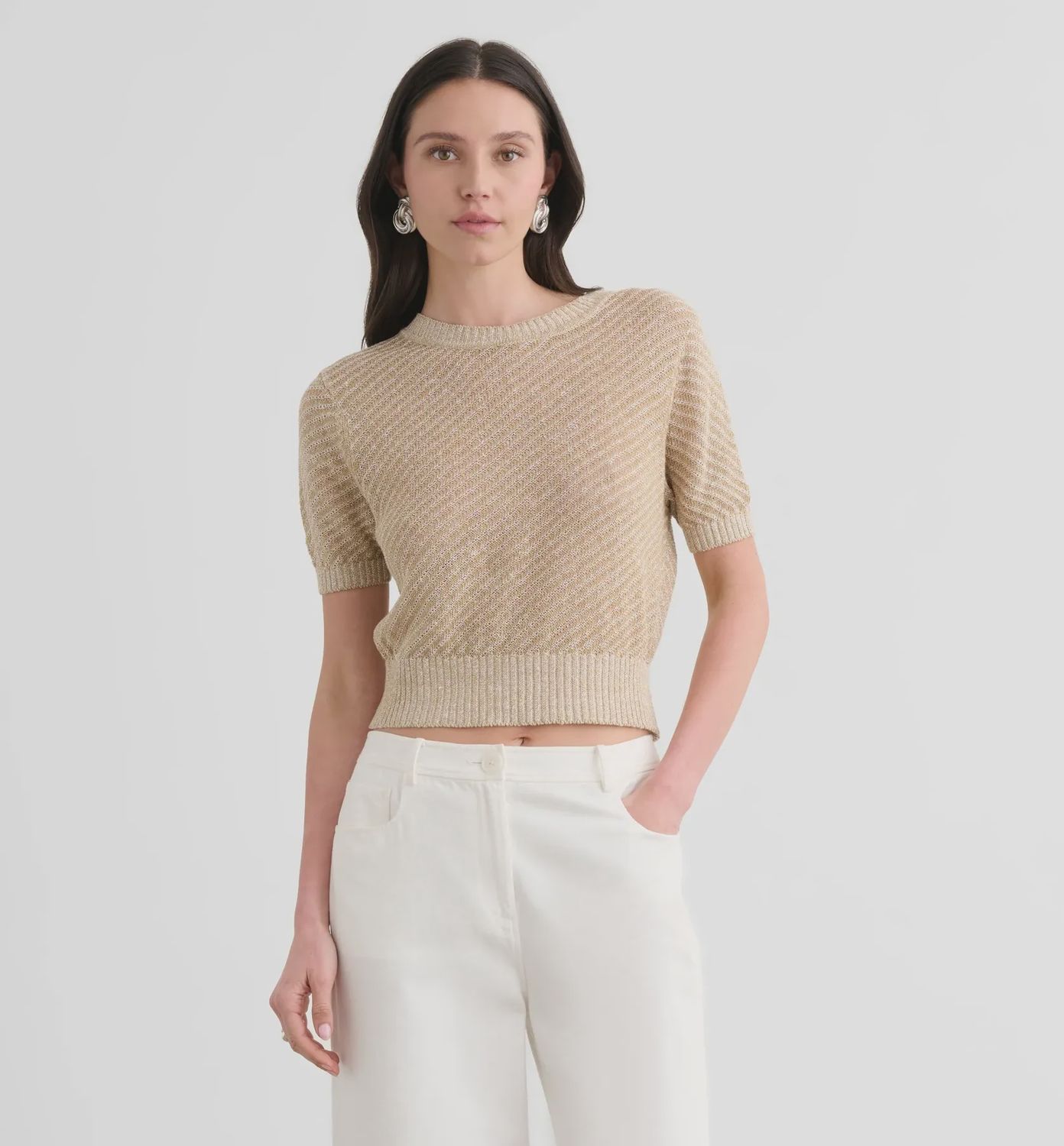 MERRYN SHORT SLEEVE SWEATER, Color: DRIFTWOOD, SIZE: XS