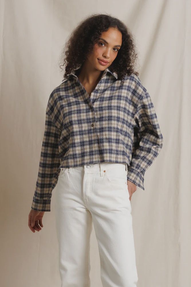 TATE PLAID LONG SLEEVE BUTTON UP, Color: SUGAR PLAID, SIZE: XS