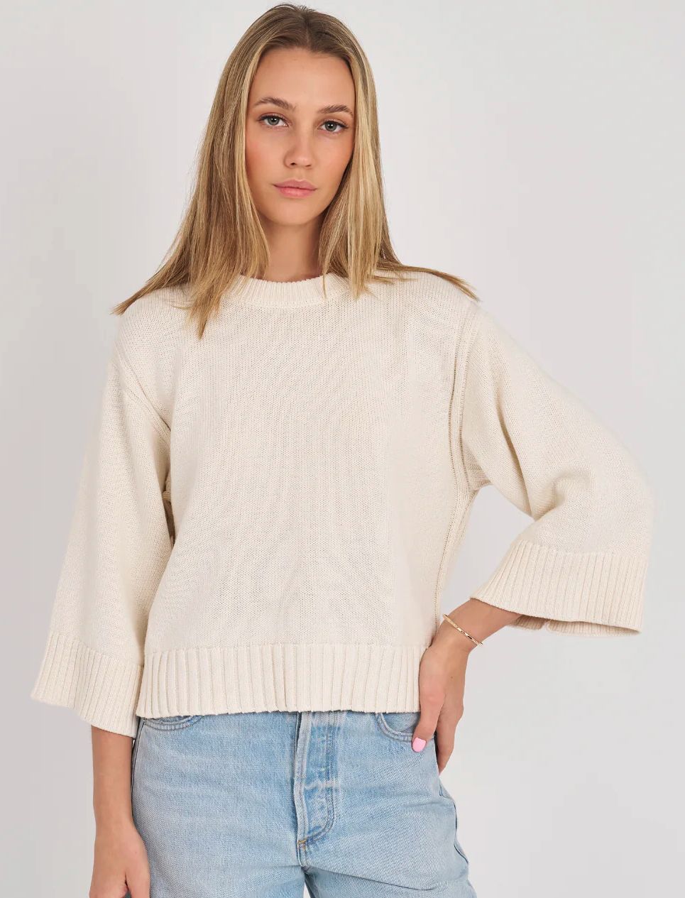 SCOTTIE COTTON WIDE SLEEVE TEE, Color: ECRU, SIZE: XS