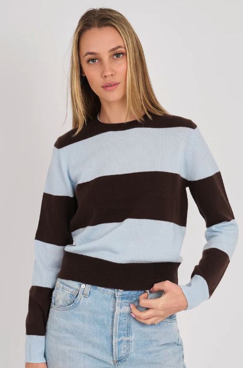 CREW RUGBY STRIPE, Color: CHOCOLATE/SKY, SIZE: XS