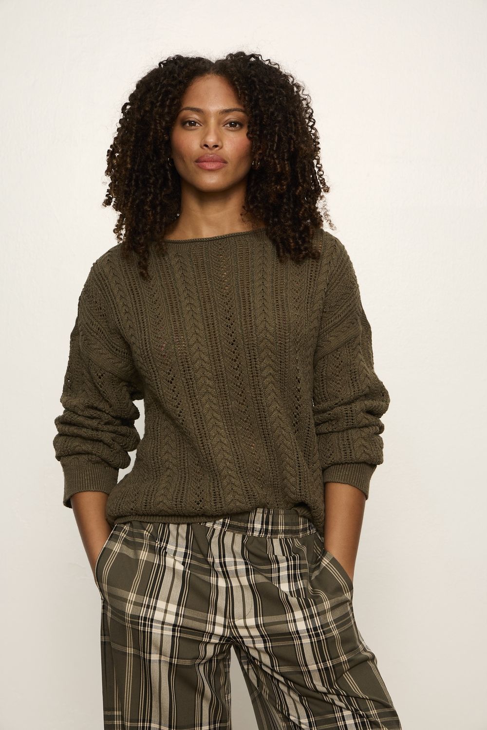 CABLE POINTELLE POPOVER, Color: KALAMATA, SIZE: XS