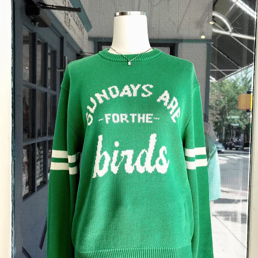 PHILADELPHIA SUNDAYS ARE FOR THE BIRDS KNIT SWEATER, Color: GREEN, SIZE: S