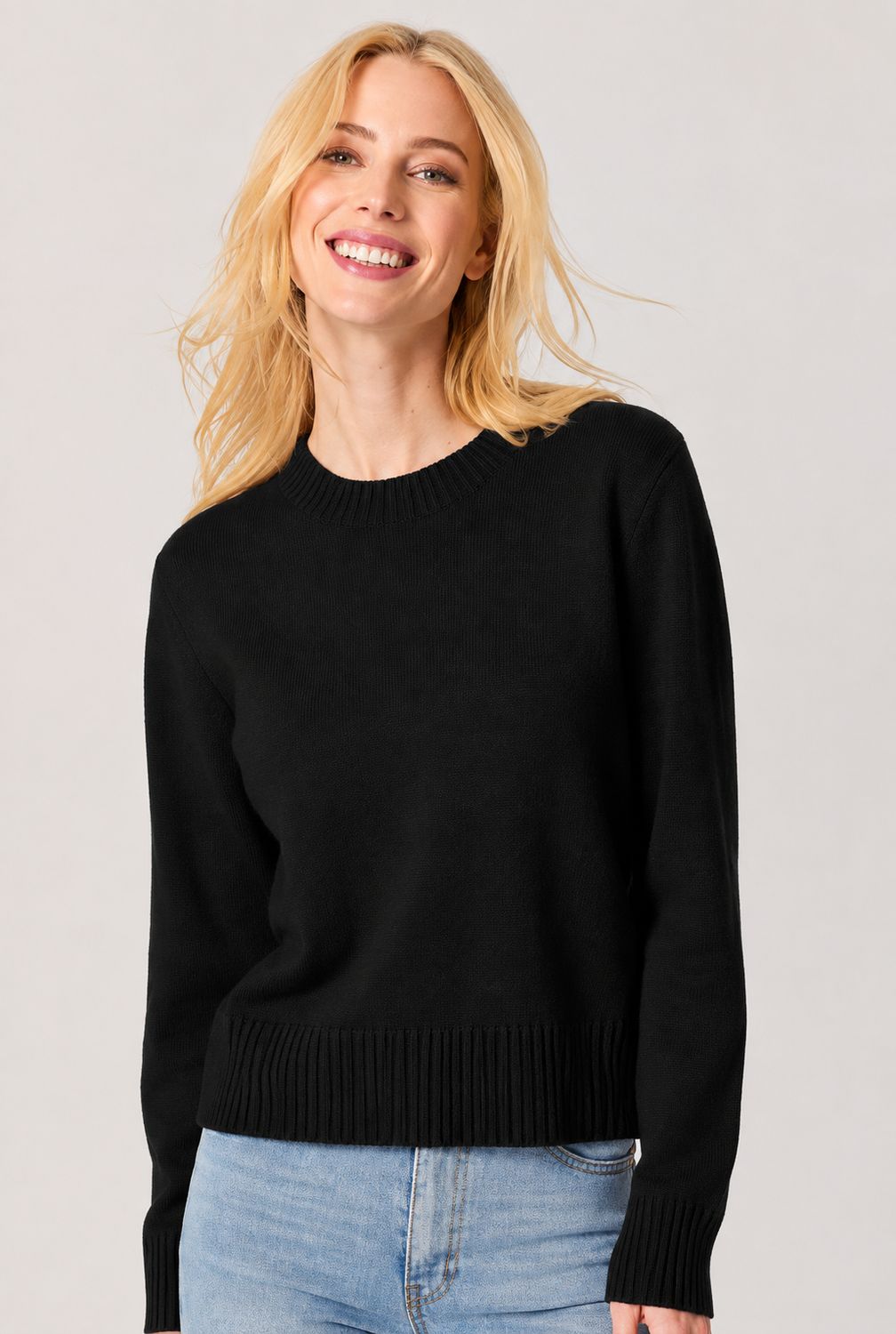 CREW SWEATSHIRT, Color: BLACK, SIZE: XS