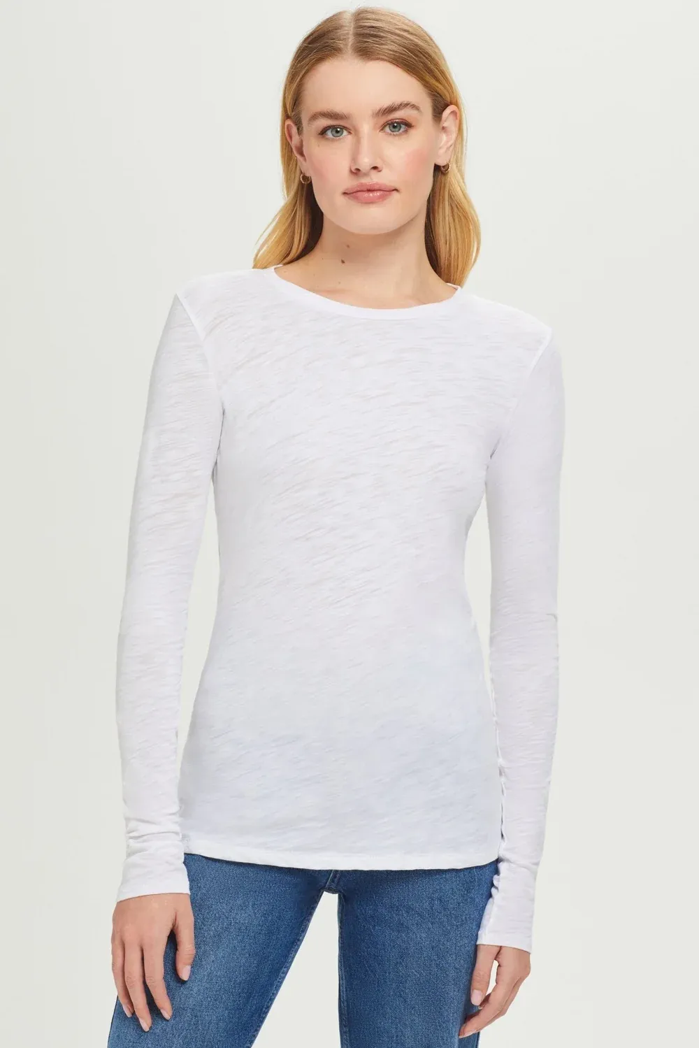 SIGNATURE SLUB LONG SLEEVE TEE, Color: WHITE, SIZE: XS