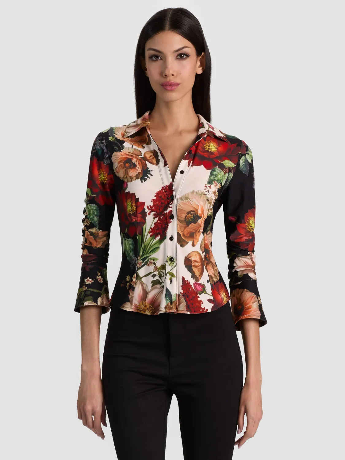 FREYA BUTTON DOWN TOP, Color: FLORAL RADIANCE, SIZE: XS