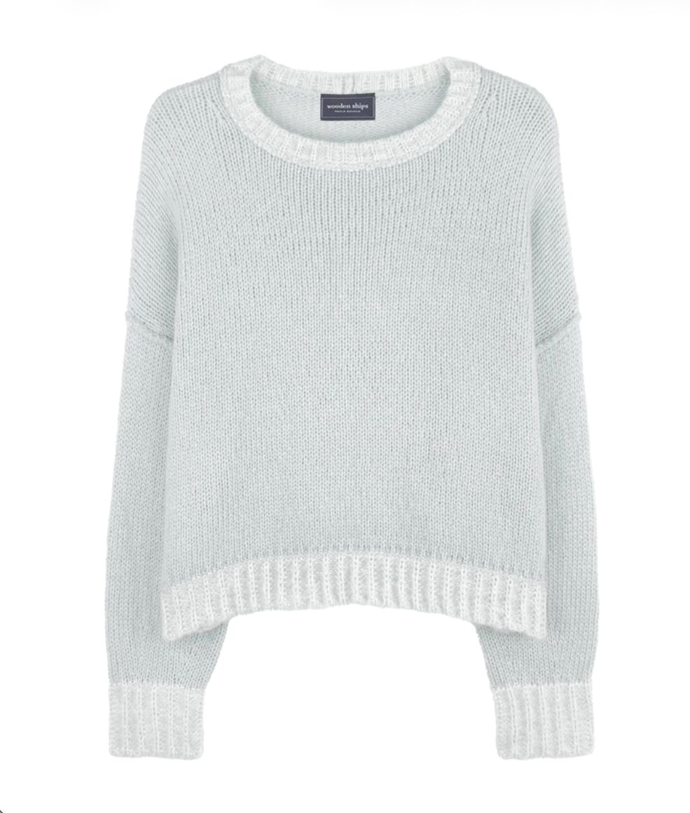 LARA MARL TRIM CHUNKY SWEATER, Color: BARELY GRAY/PURE SNOW, SIZE: XS/S