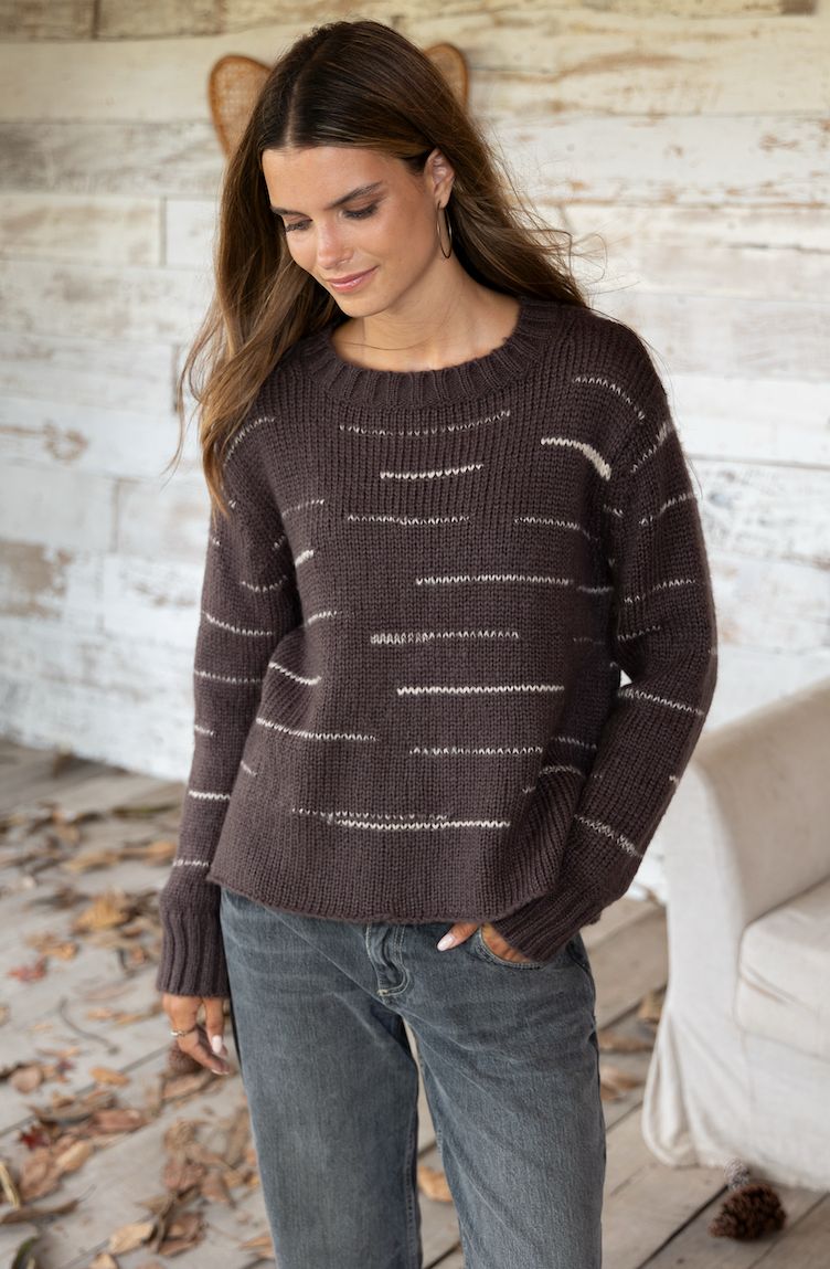 NOAH CREW CHUNKY, Color: DARK ROAST/OAT HEATHER, SIZE: XS/S