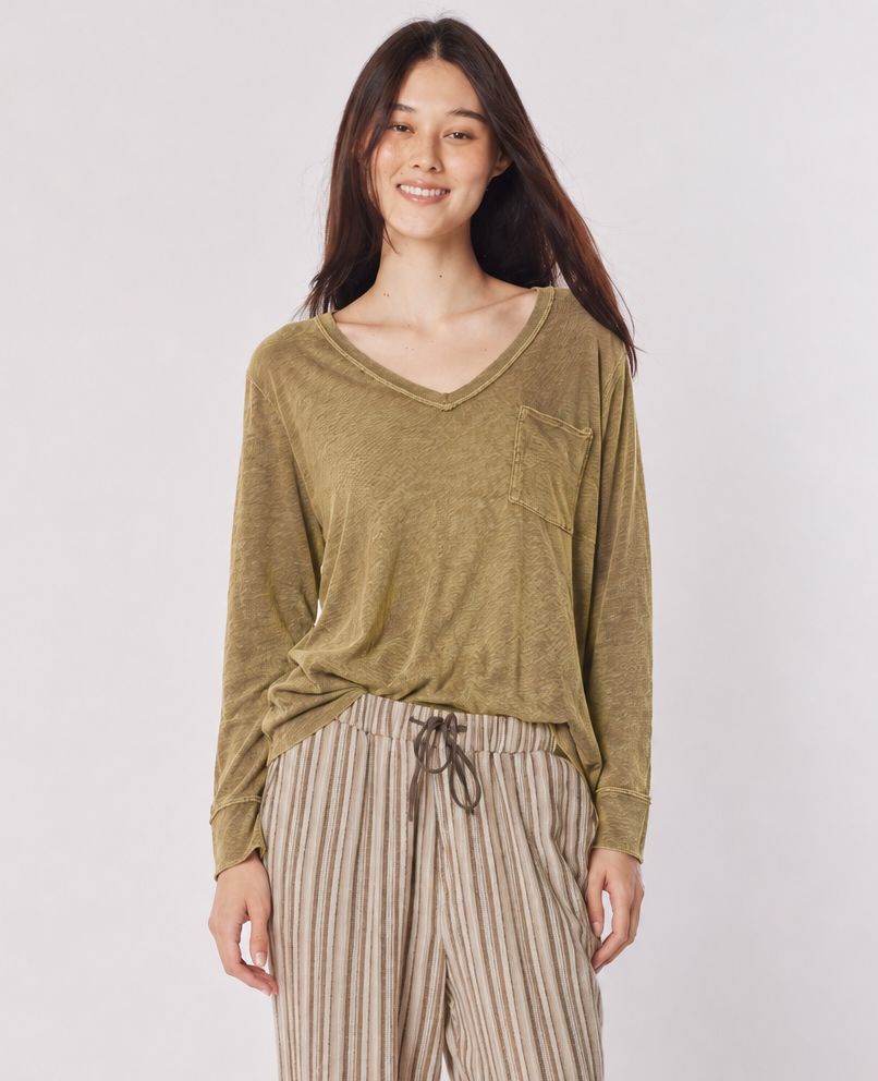 COTTON SLUB JERSEY BILLIE BOYFRIEND L/S, Color: BUTTERNUT, SIZE: XS