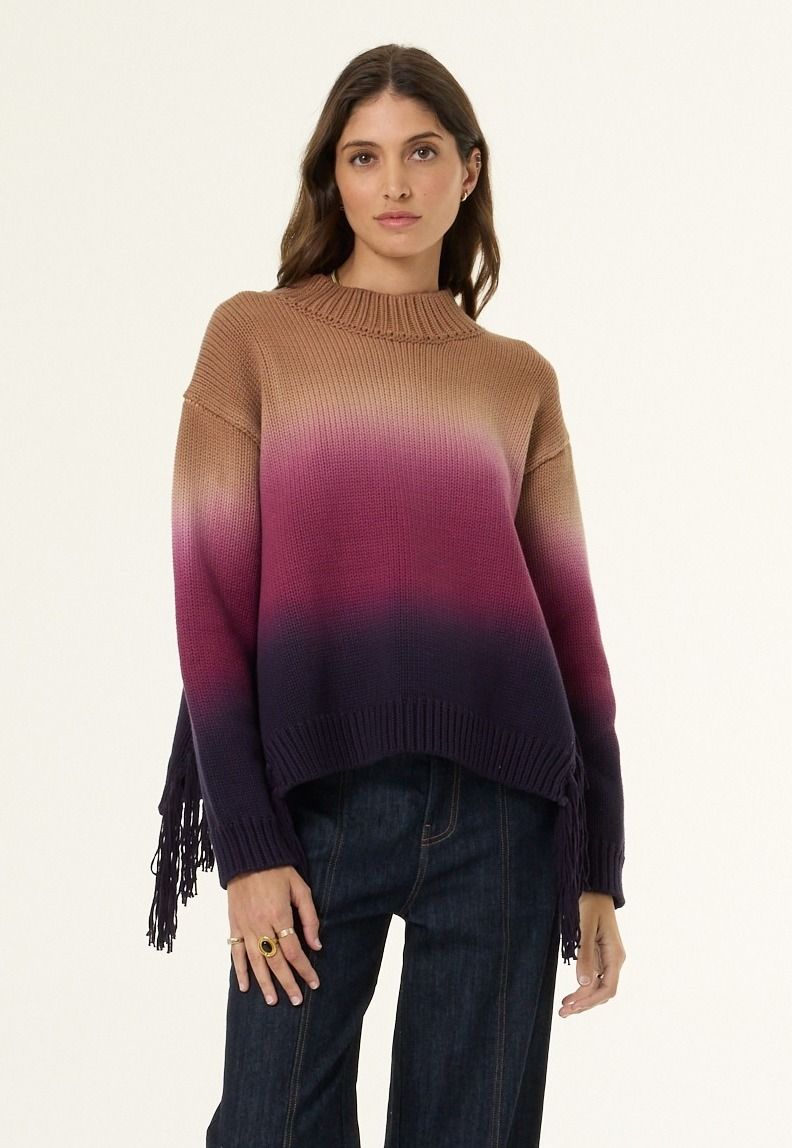 HOUSTON MOCK NECK SWEATER - TIE DYE, Color: WHOLE GRAIN OMBRE, SIZE: XS