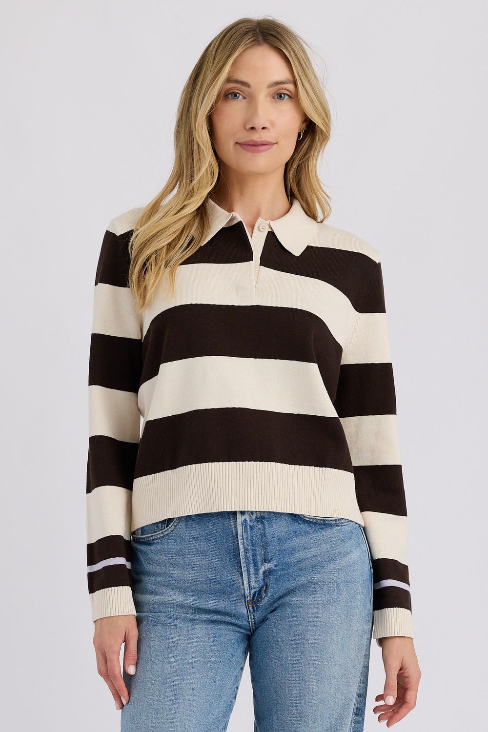 SHAWN POLO SWEATER, Color: CREAM COMBO, SIZE: XS