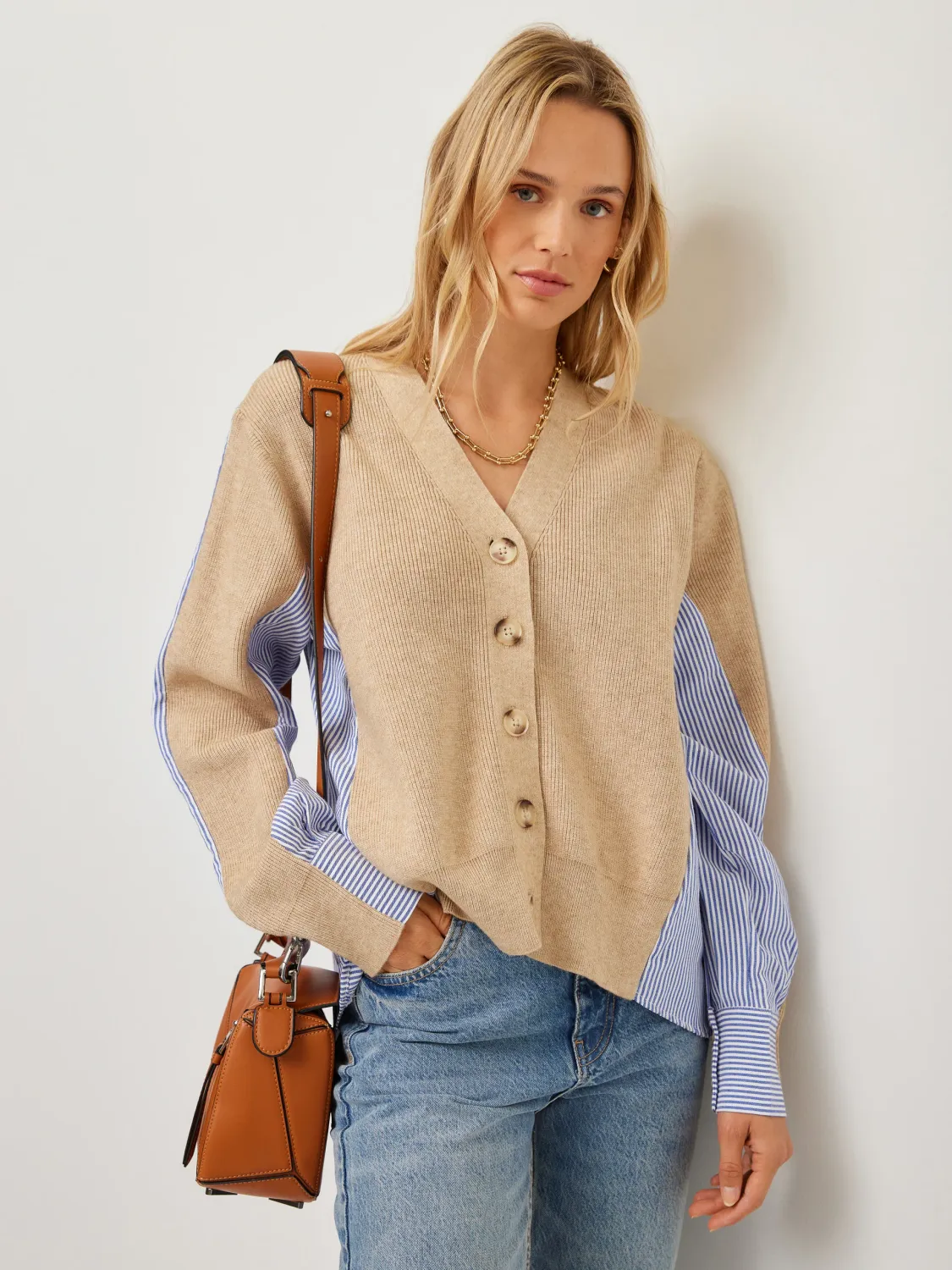 CELINE MIXED MEDIA CARDIGAN, Color: OATMEAL, SIZE: XS