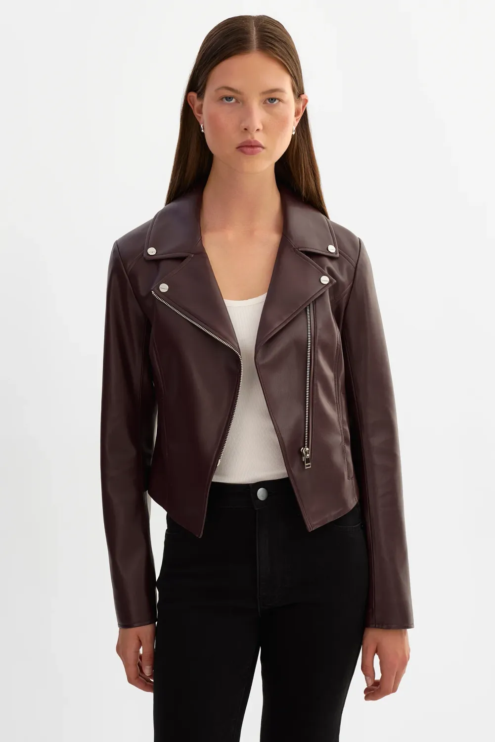 PASCALE FITTED FAUX LEATHER JACKET, Color: VAMP, SIZE: XS