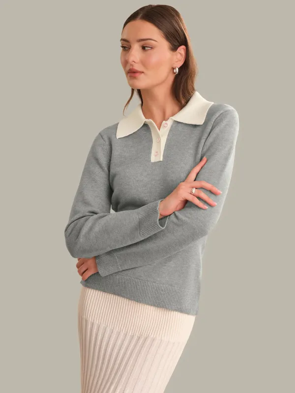 RORI CONTRAST COLLAR POLO PULLOVER