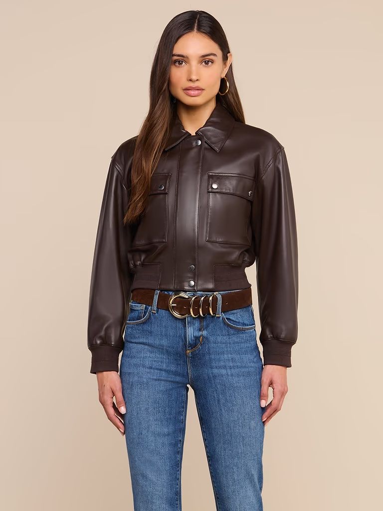 CLOTILDE LEATHER BOMBER JKT, Color: BRUNETTE BRTE, SIZE: XS