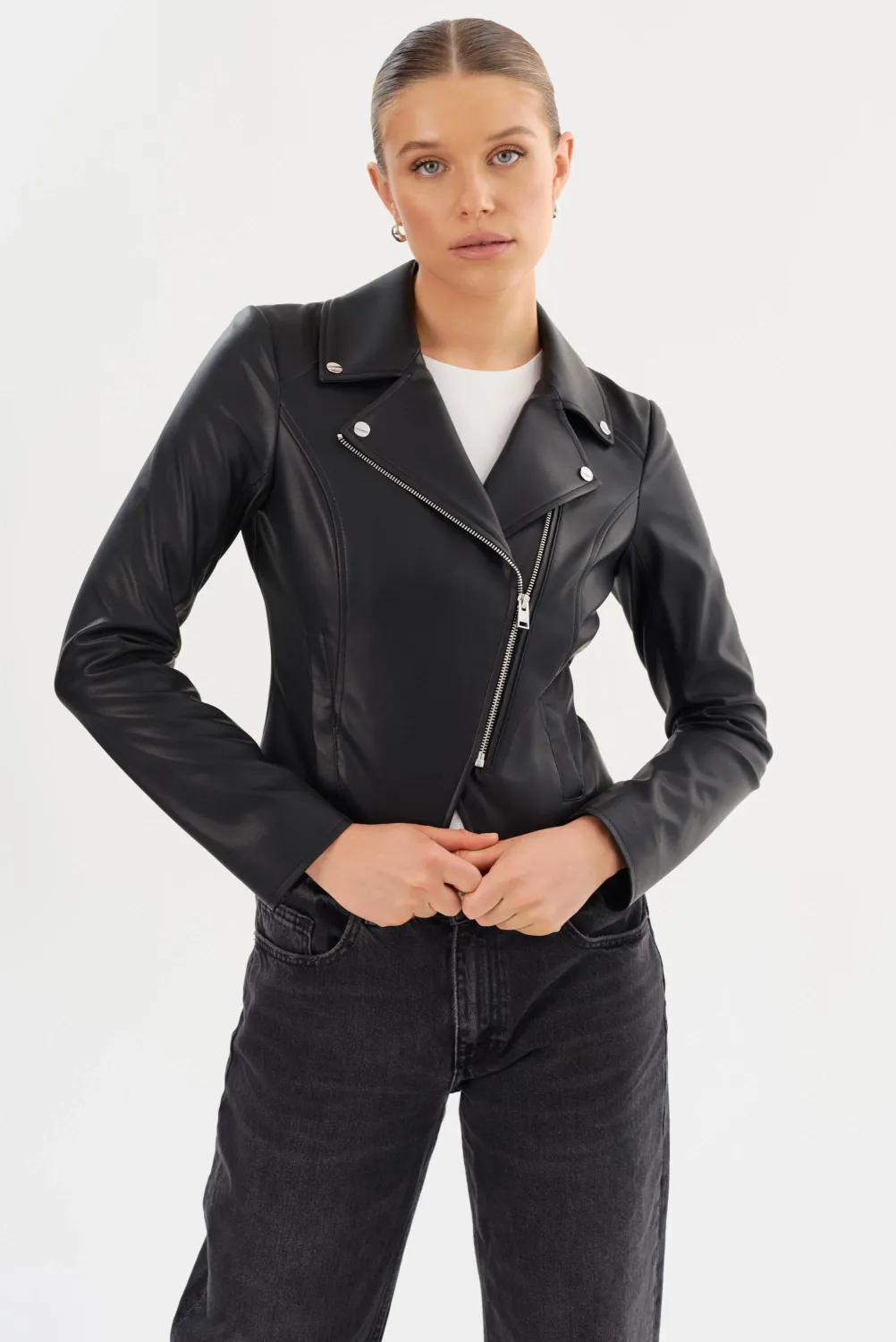 PASCALE FAUX LEATHER JACKET, Color: BLACK, SIZE: XS