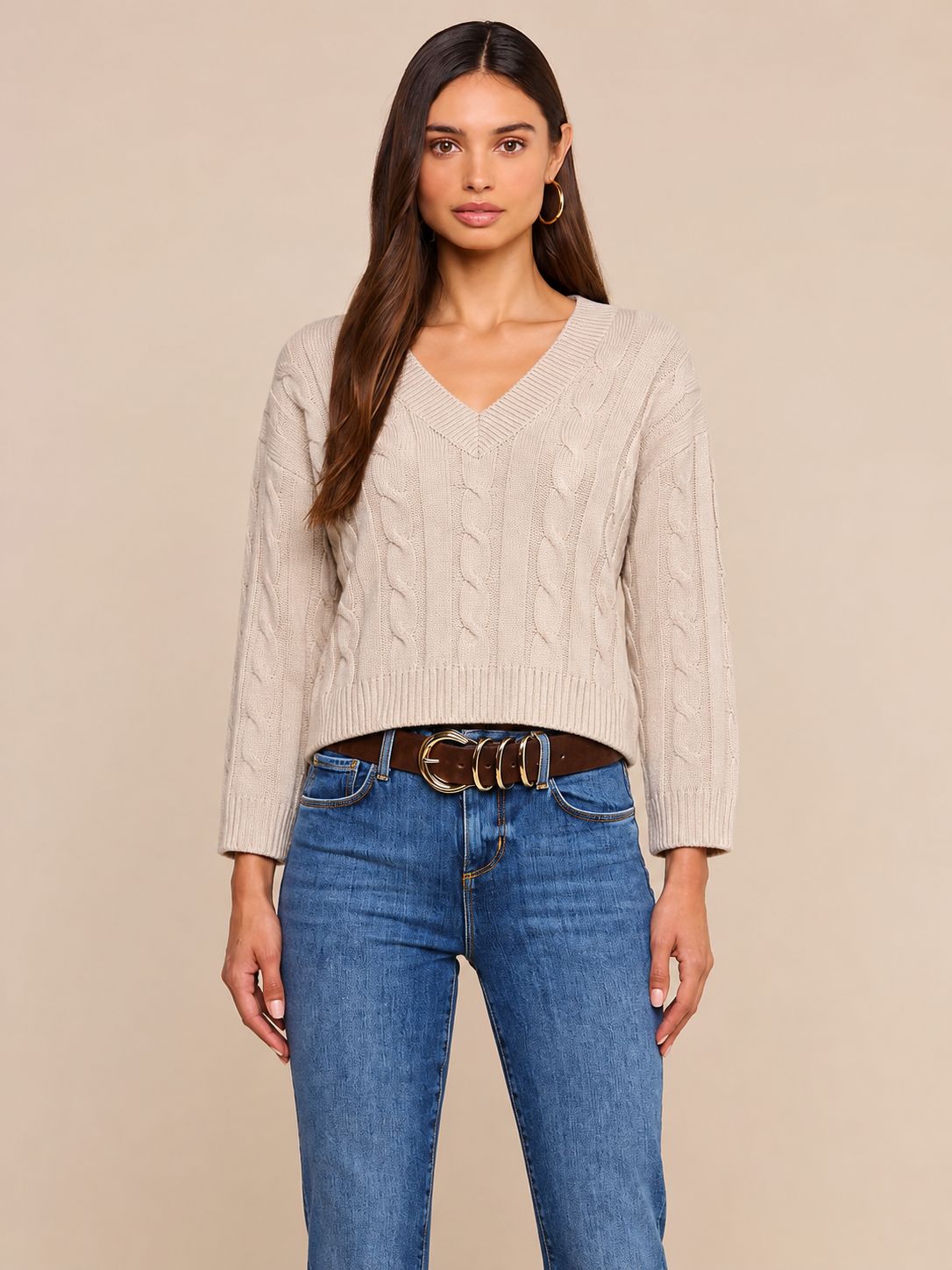 ACID WASH CUBLE V-NECK, Color: OATMEAL, SIZE: XS