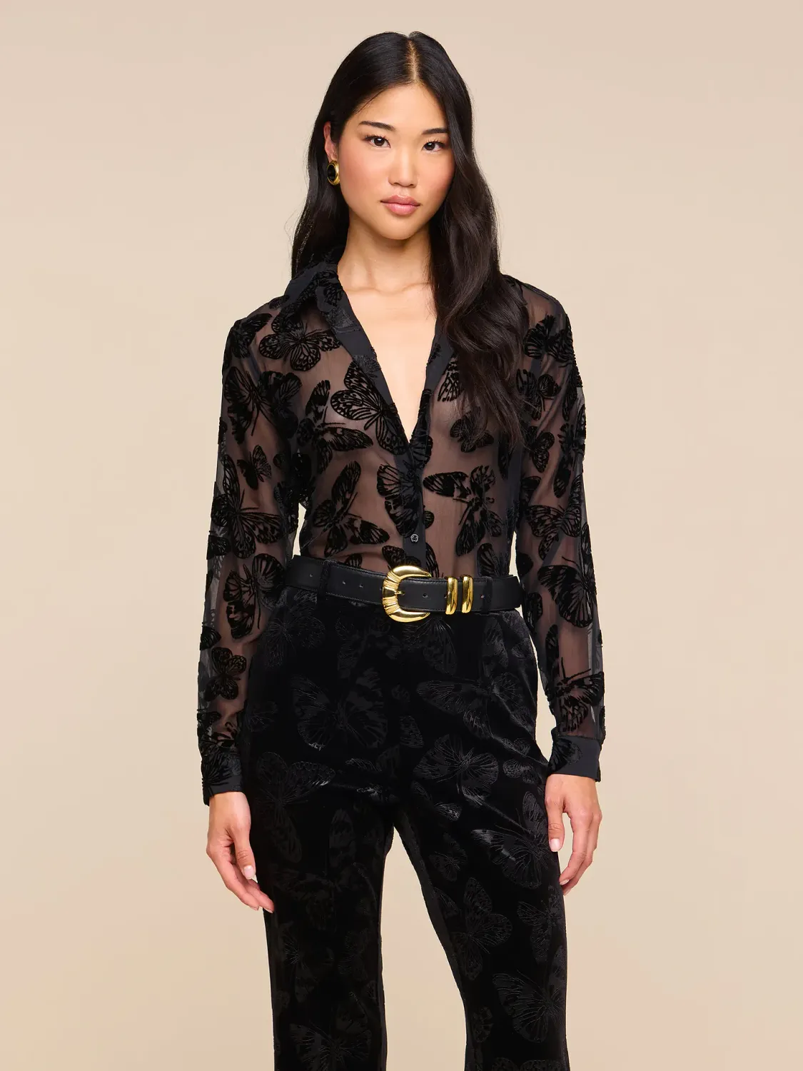 LAURENT BTN UP BLOUSE, Color: BLACK BUTTERFLY, SIZE: XS