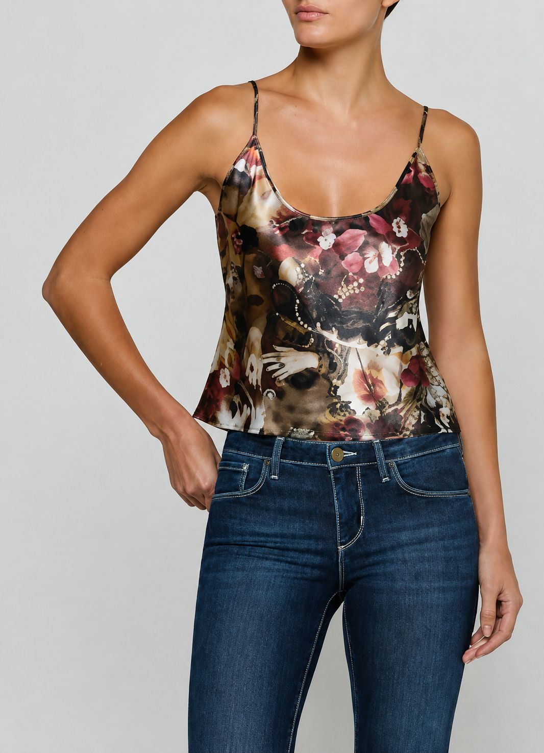 CHARMY U NECK CAMI, Color: BRGNDY MT LUX COLLAGE, SIZE: XS