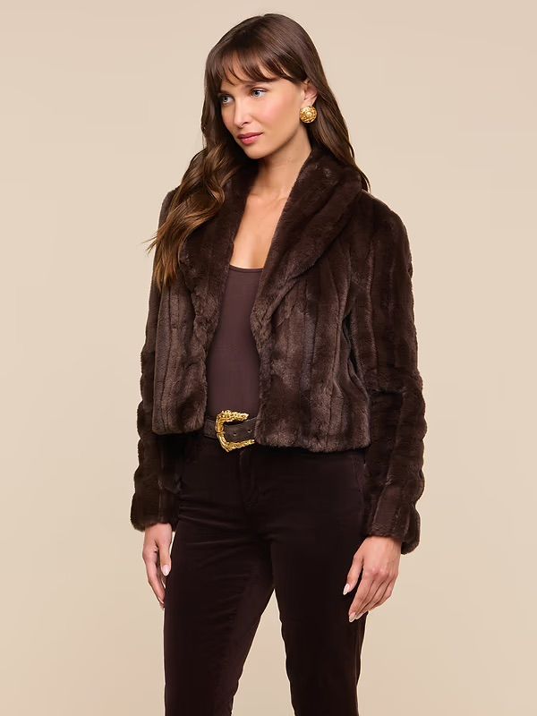 DAVY CROP JACKET, Color: DARK JAVA STRIPED FUR, SIZE: 2