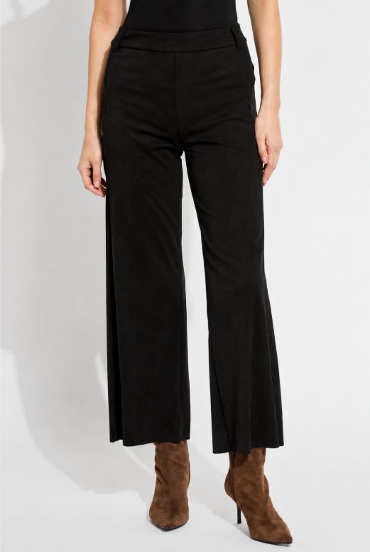 VIONETTE VEGAN SUEDE WIDE LEG TROUSER, Color: BLACK, SIZE: XS