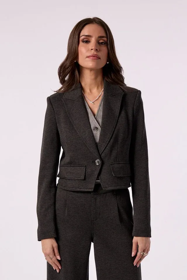 MADDIE CROPPED BLAZER WITH VEST INSERT, Color: HEATHER GREY, SIZE: XS