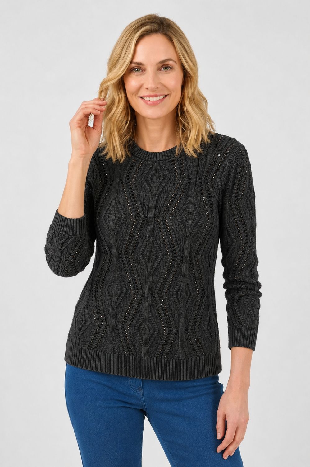 ACID POINTELLE CREW, Color: BLACK, SIZE: XS