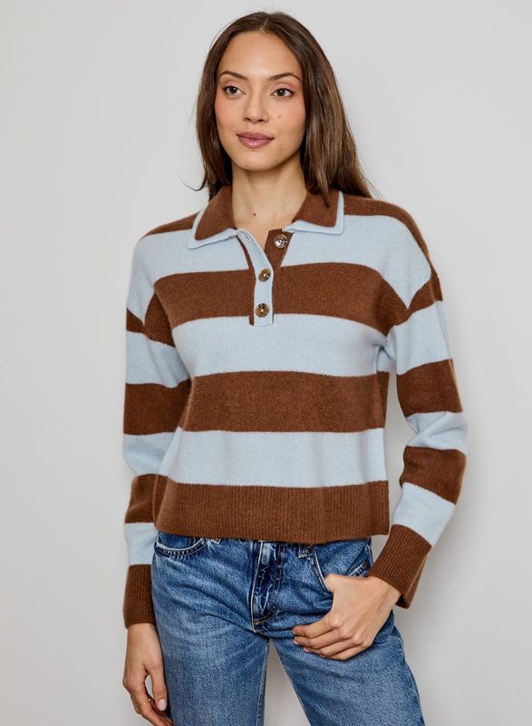 STRIPE LONG SLEEVE DOUBLE COLLAR