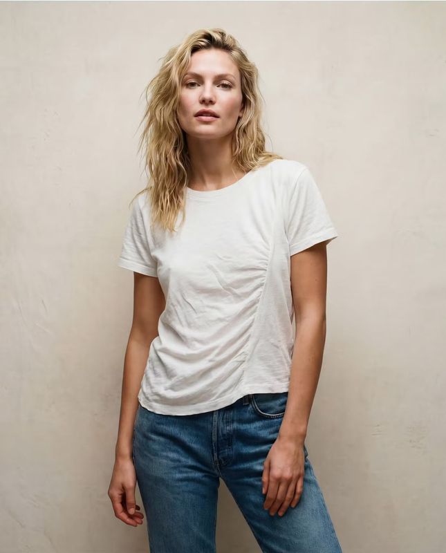 SUPIMA SLUB JERSEY S/S BIASED RUCHED TOP