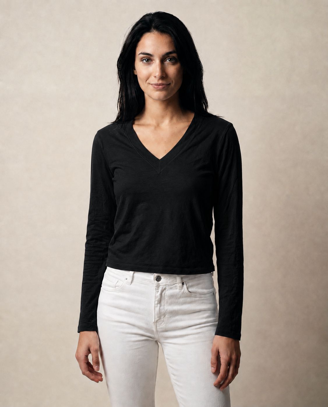 CLOUD JERSEY RIB L/S V-NECK, Color: BLACK, SIZE: XS