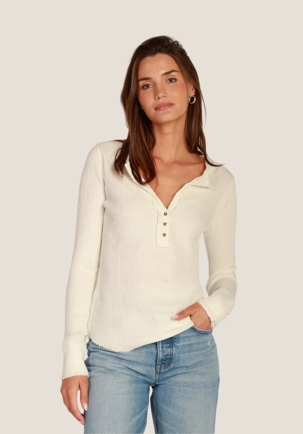 BROOKS BUTTON TOP, Color: CLOUD, SIZE: XS