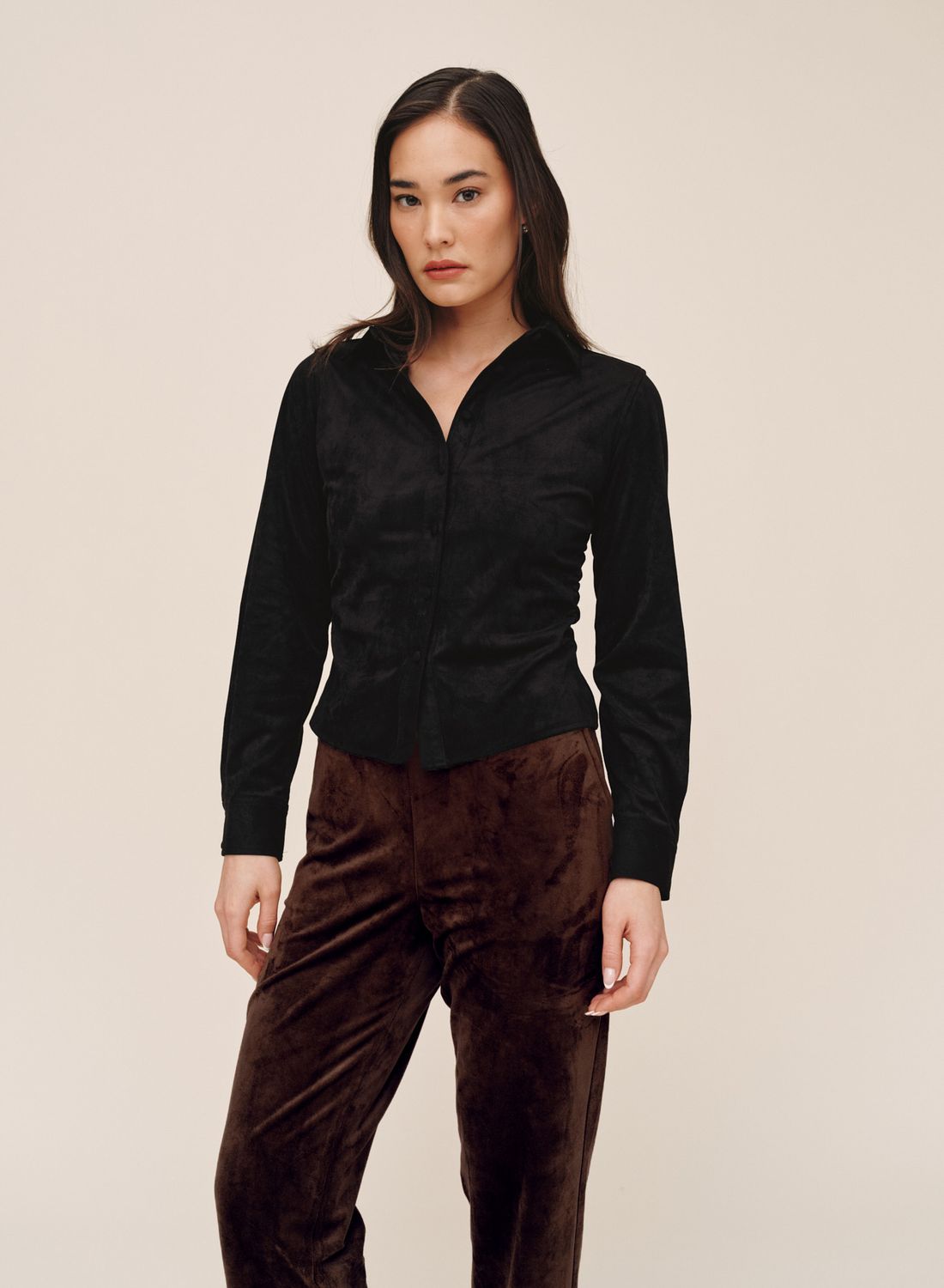 FITTED BUTTON DOWN, Color: BLACK, SIZE: XS