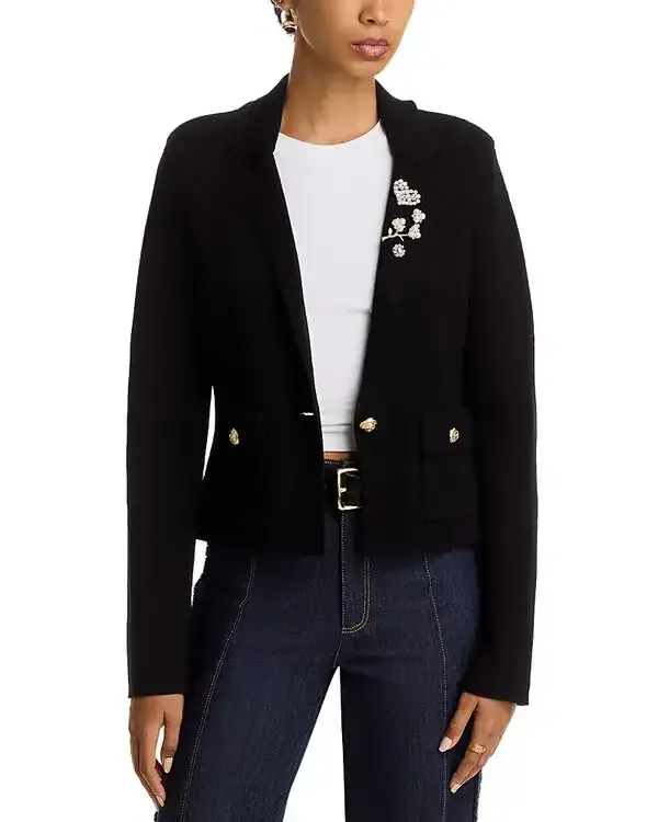 LAYNEE CROPPED KNIT BLAZER, Color: BLACK, SIZE: XS