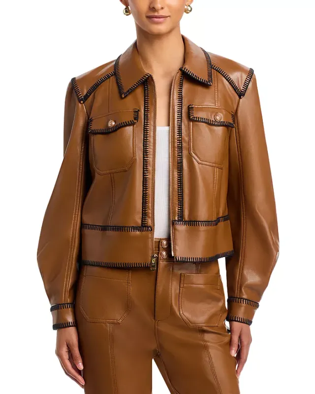 KIMMY WHIPSTITCH FAUX LEATHER JACKET