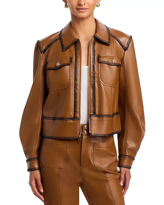 KIMMY WHIPSTITCH FAUX LEATHER JACKET, Color: CHOCOLATE/BROWN, SIZE: XS