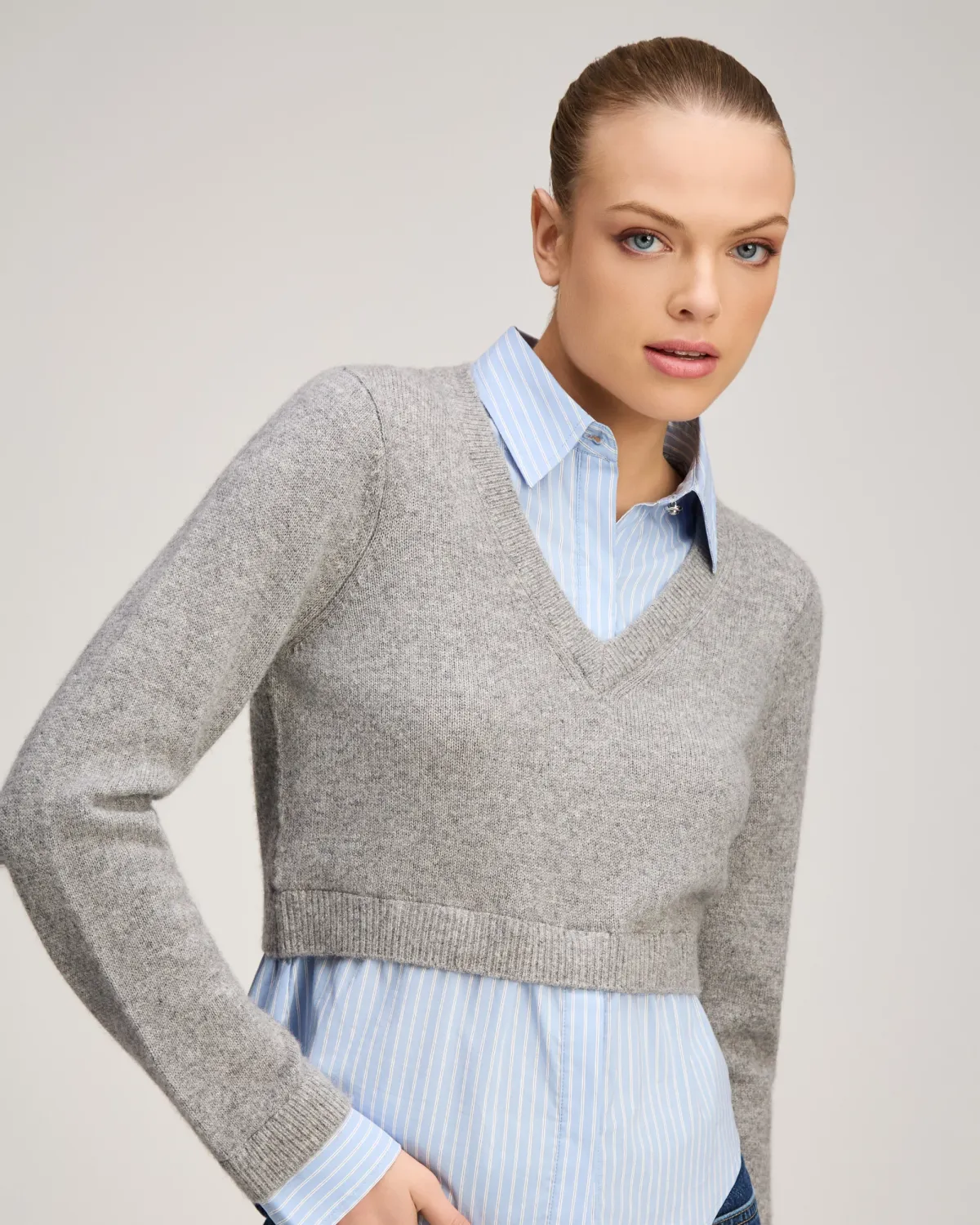 RENNA PRESTYLED PULLOVER, Color: HEATHER GREY, SIZE: XS