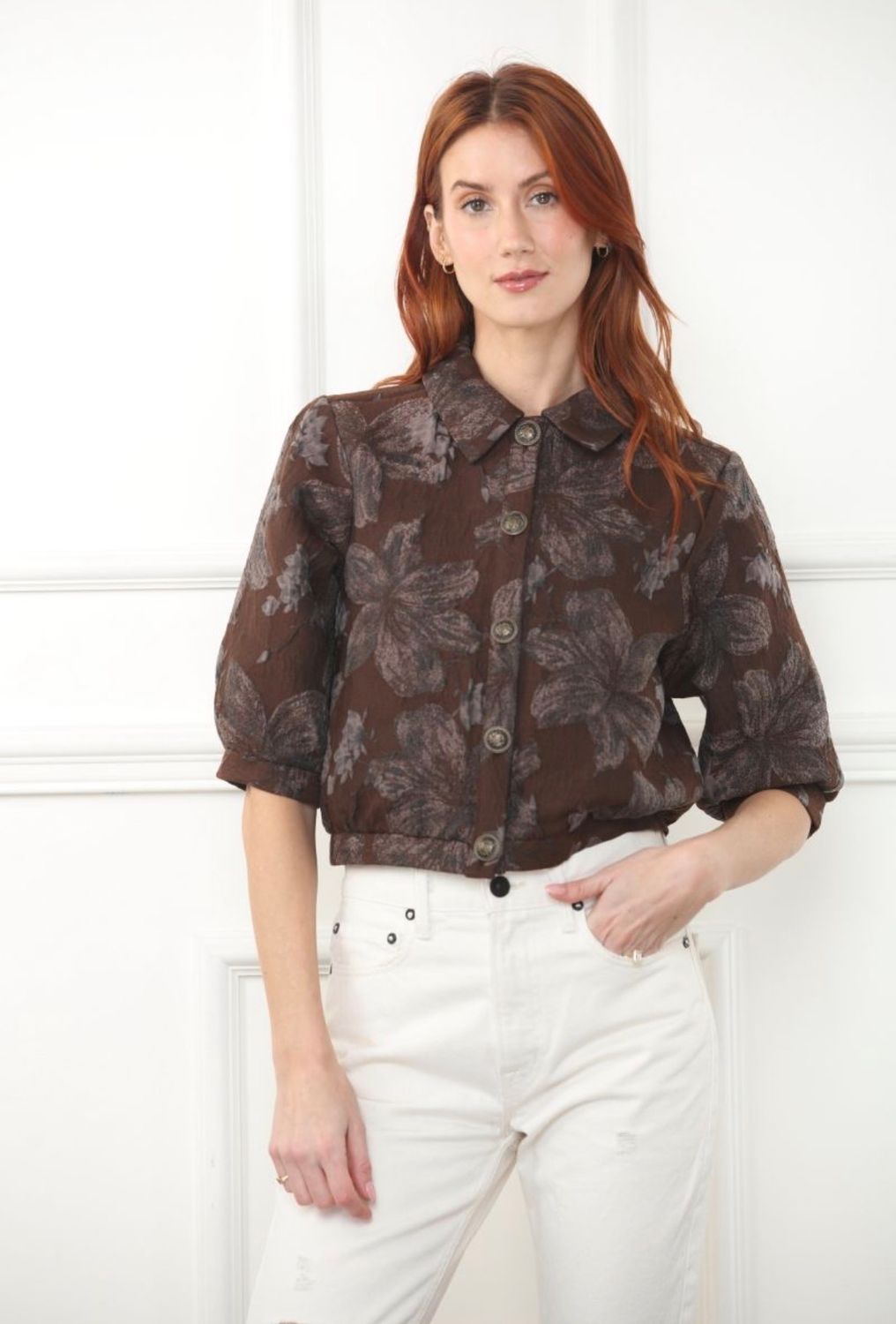 JACQUARD ELBOW LENGTH JACKET, Color: MULTI, SIZE: XS