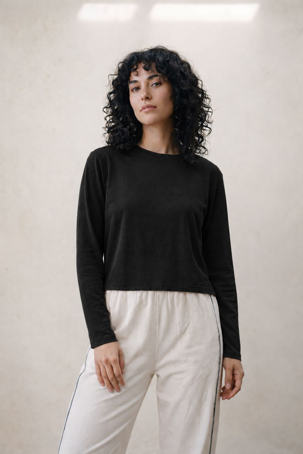 CLOUD JERSEY L/S CREWNECK TEE, Color: BLACK, SIZE: XS