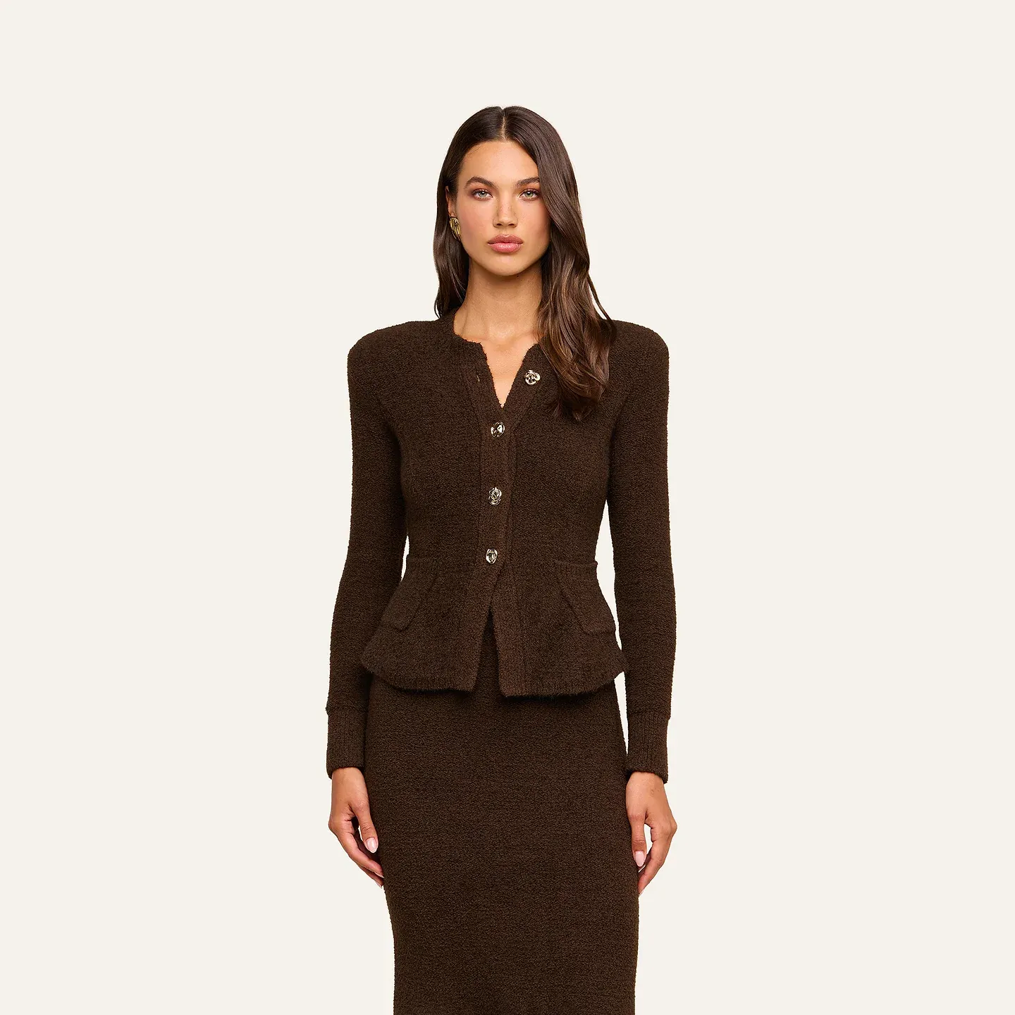 MELISSA KNIT CARDIGAN, Color: DARK BROWN/GOLD, SIZE: XS