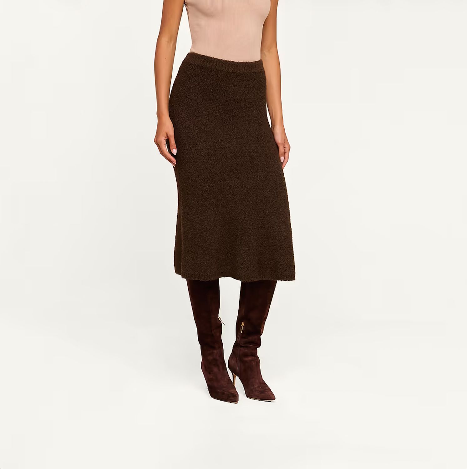 SALEM KNIT SKIRT, Color: DARK BROWN, SIZE: XS