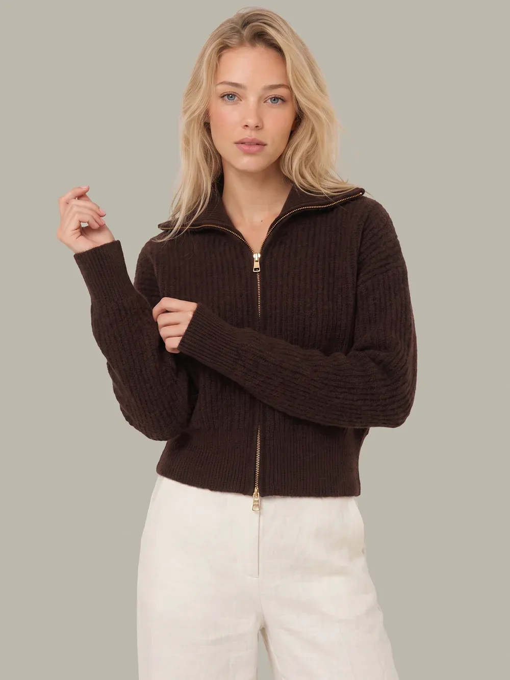WESLEY CROPPED ZIP FUZZY JACKET, Color: CHOCOLATE PLUM, SIZE: XS