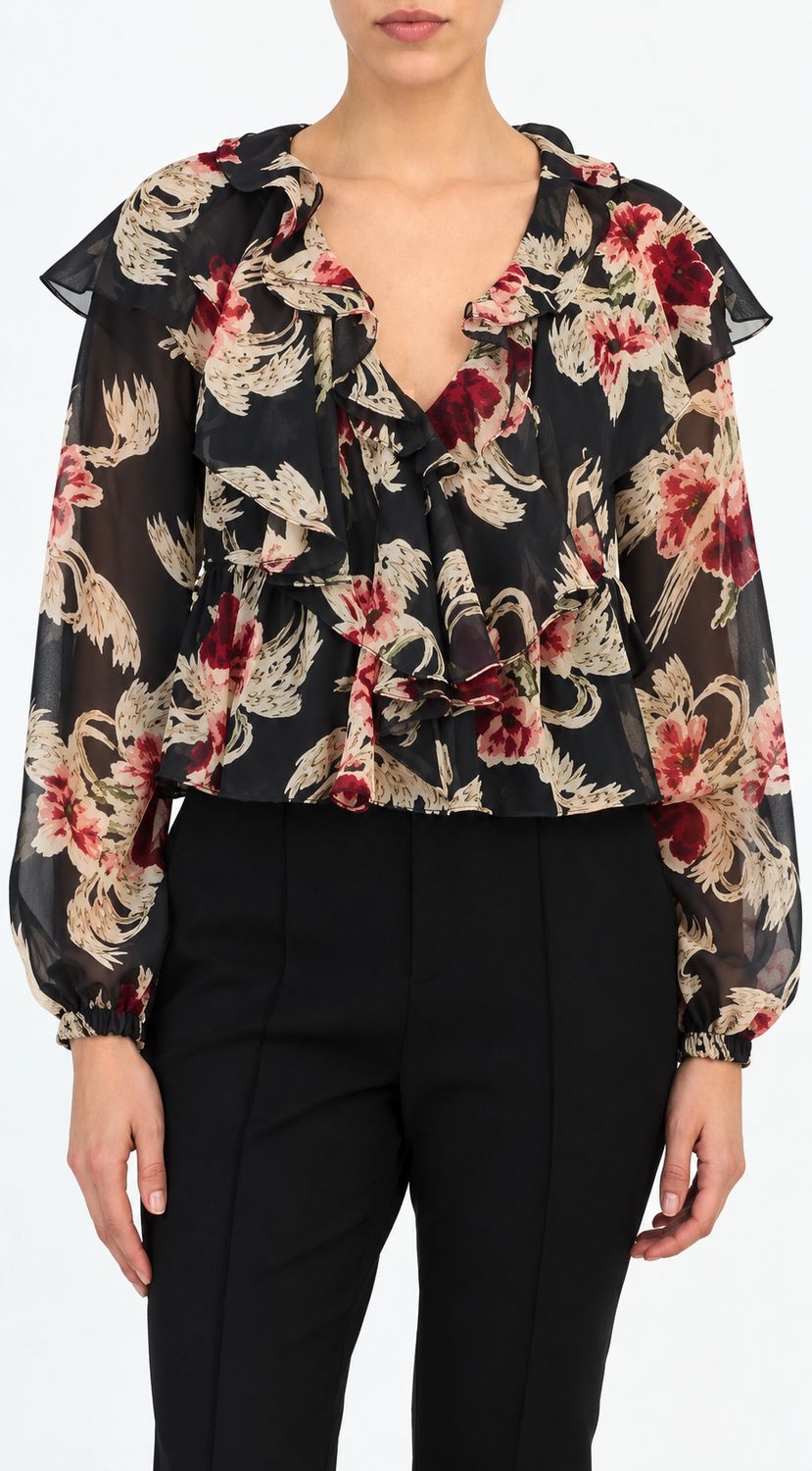 WILTED POPPY AURORE TOP, Color: OBSIDIAN MULTI, SIZE: XS