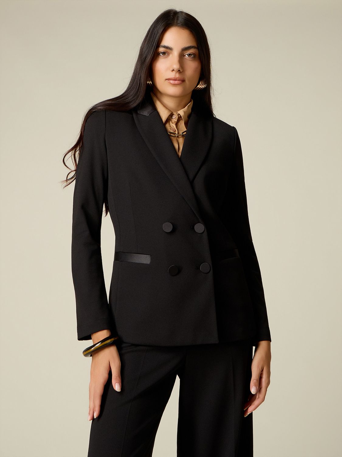 DOUBLE BREASTED BLAZER, Color: BLACK, SIZE: 2