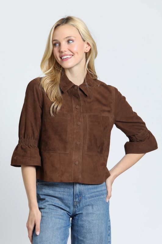 SNAP FRONT CROP JACKET W/FLOUNCE SLEEVE