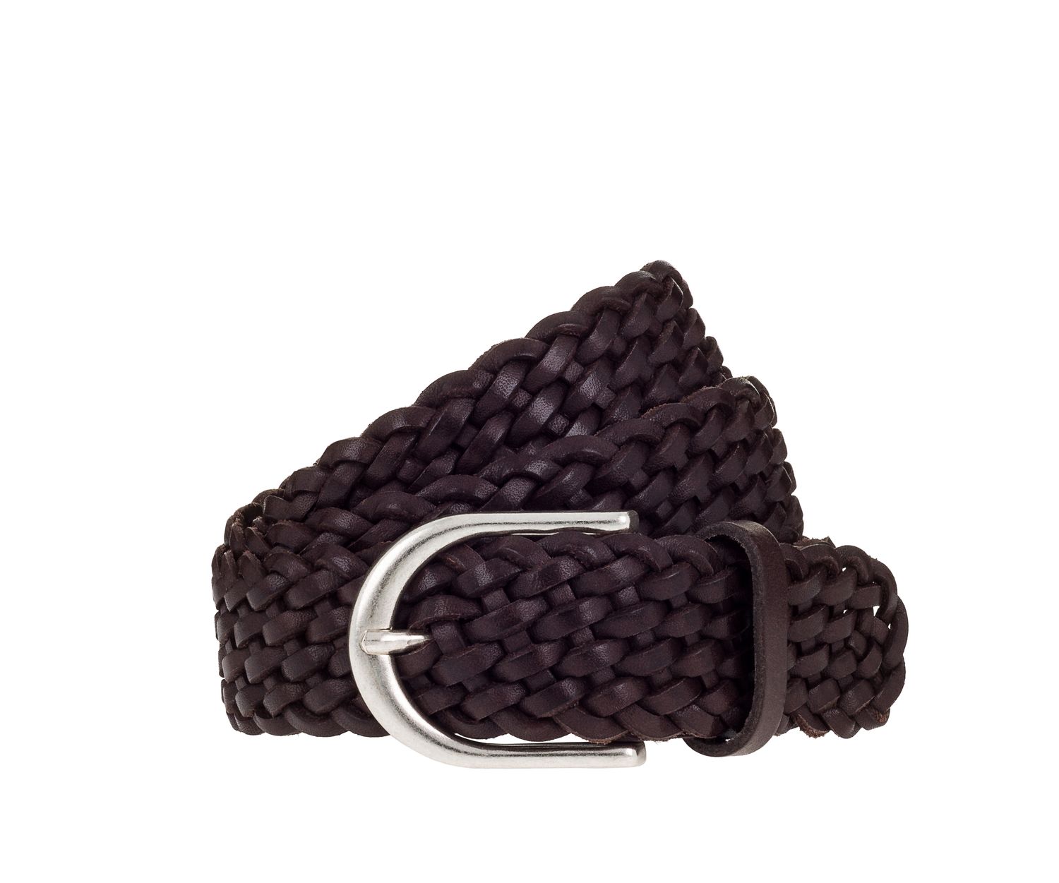 BRAIDED LEATHER BELT, Color: DARK BROWN, SIZE: 75