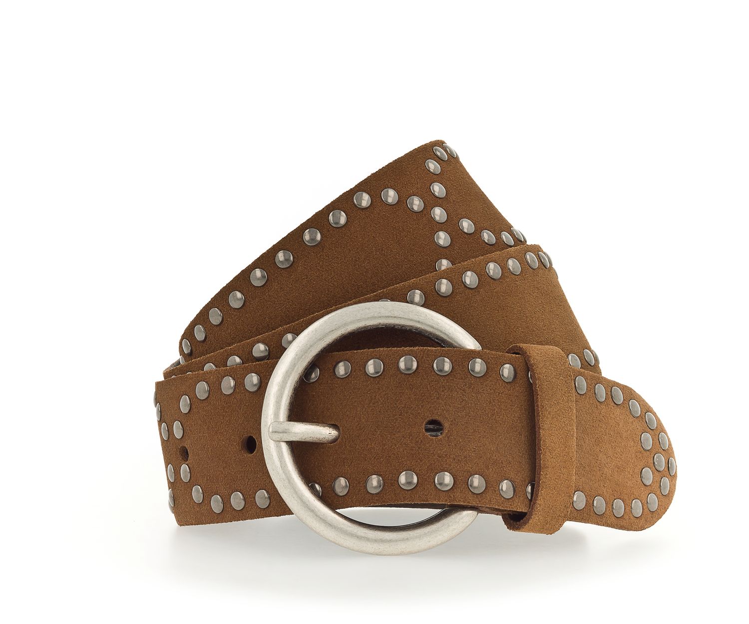 SUEDE RIVETS BELT, Color: COGNAC, SIZE: 75