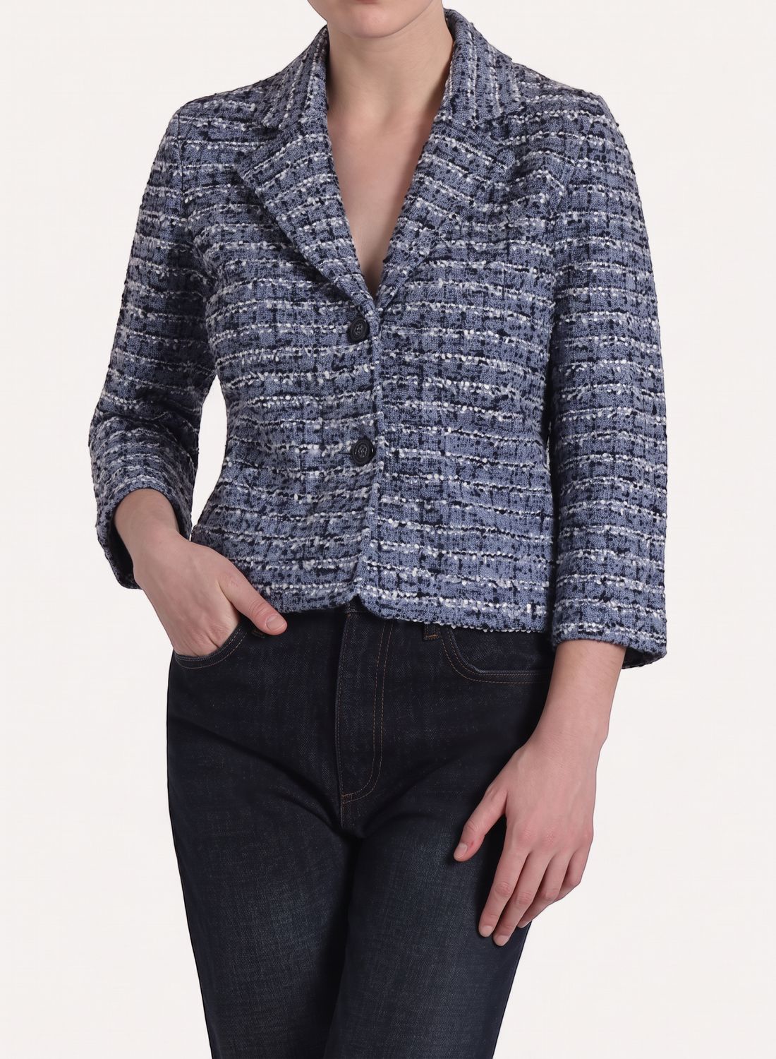 SHRUNKEN TWEED JACKET, Color: BLUE COMBO, SIZE: XS