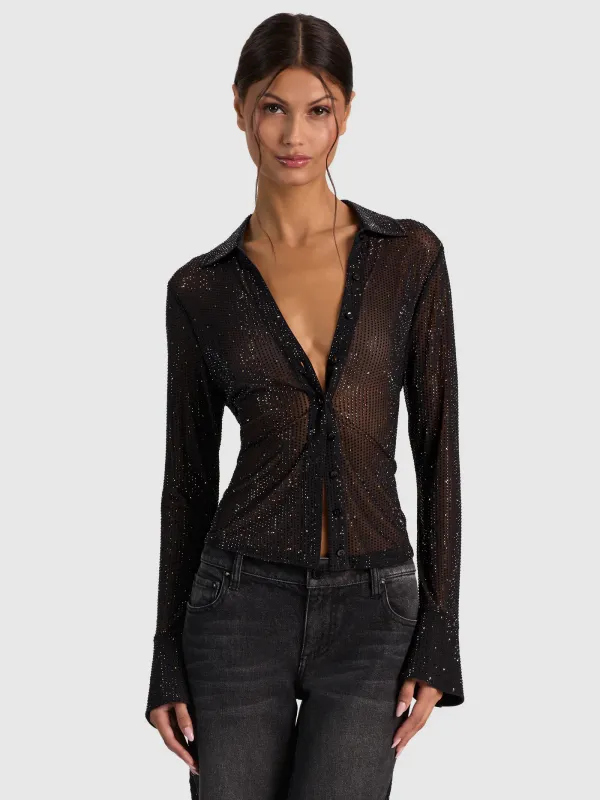 FREYA EMBELLISHED BUTTON DOWN TOP